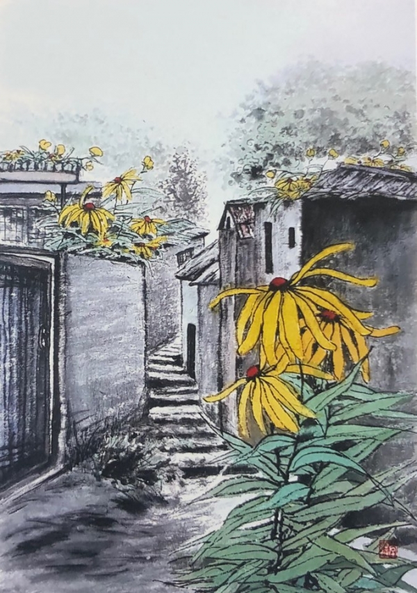 "내 마음의 풍경-골목길" 28*41cm 수묵담채 이연옥