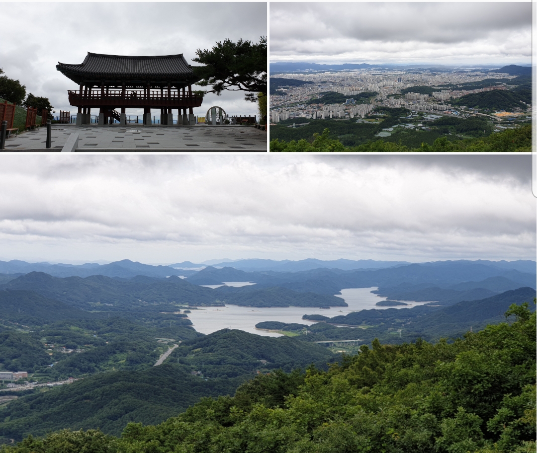 사진 위좌측 식장산 정자 /우측 대전시내 전경/아래 대청호 전경