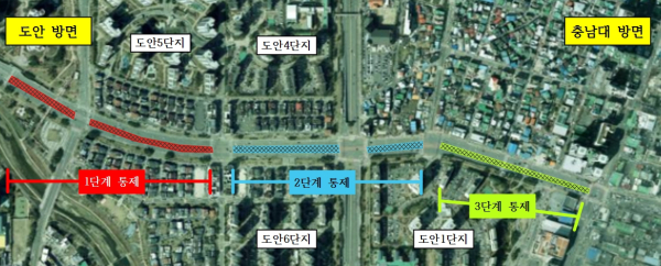 1._도안대로_트램공사-단계별_통제구간_(상대지하차도~유성네거리)